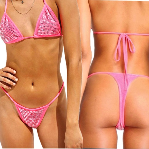 I.AM.GIA 3 Piece Set - Hot Pink Candy Kora Thong Bikini with Mesh Kiera Tank - Picture 5 of 17